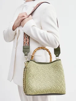 Damen Viamailbag – Top Handle Bag aus Textil mit Bambusgriff