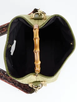 Damen Viamailbag – Top Handle Bag aus Textil mit Bambusgriff