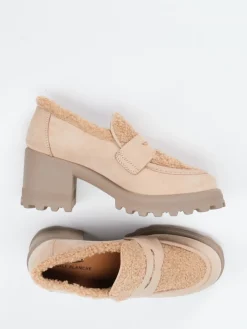 Damen Voile Blanche – Loafer aus Nubukleder mit Teddyfell