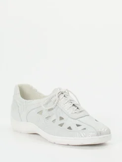 Damen Waldläufer – Komfort-Schnürschuh aus geprägtem Leder hellgrau