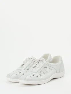 Damen Waldläufer – Komfort-Schnürschuh aus geprägtem Leder hellgrau