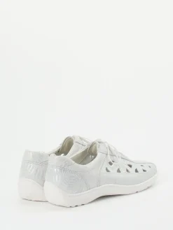 Damen Waldläufer – Komfort-Schnürschuh aus geprägtem Leder hellgrau