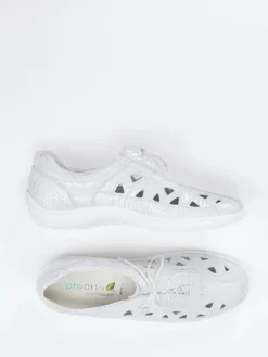 Damen Waldläufer – Komfort-Schnürschuh aus geprägtem Leder hellgrau